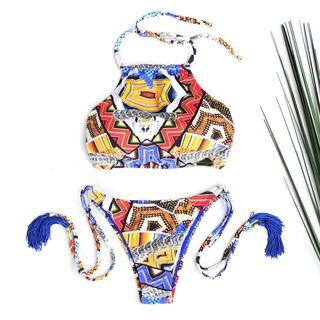 Print Tasseled Tankini