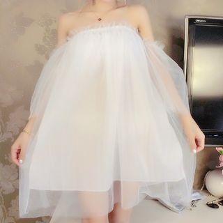 3/4-sleeve Off Shoulder A-line Sheer Dress