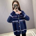 Long-sleeve Printed Single-breasted Knit Cardigan