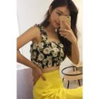 Frilled-detail Floral Print Cropped Top