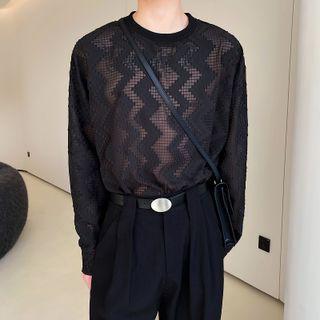 Long-sleeve Zigzag Mesh Top