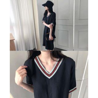 V-neck Ringer Linen Blend Shift Dress