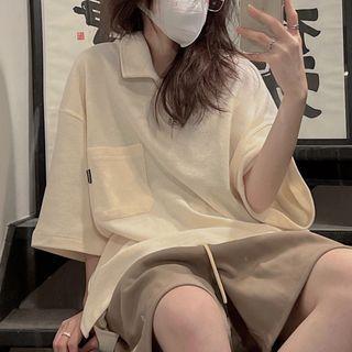 Short Sleeve Front Pocket Oversized Polo Shirt