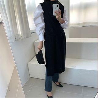 Mock-neck Sleeveless Tie-waist Knit Dress