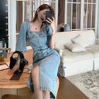 Square-neck Slim-fit Denim Dress