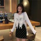 Long-sleeve Perforated Cover-up / Corduroy Mini Skirt