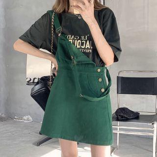 Denim Mini Overall Dress / Short-sleeve Lettering T-shirt