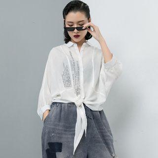 3/4-sleeve Letter Light Shirt