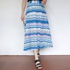 Striped A-line Long Skirt Blue - One Size
