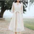 Tie Waist Elbow-sleeve A-line Dress
