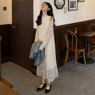 Lace Long-sleeve Midi Dress As Shown In Figure - One Size