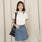 Contrast Trim Collared Short Sleeve Knit Polo Shirt