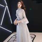 Lace Flared-sleeve A-line Evening Gown