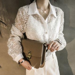 Faux-pearl Button M Lange Sheer Shirt
