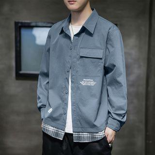 Mock Two Piece Letter Printed Long-sleeve Shirt