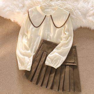 Contrast Trim Shirt / Pleated Skirt