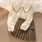Contrast Trim Shirt / Pleated Skirt