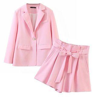 Plain Blazer / Ribbon Dress Shorts / Set