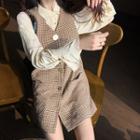 Long-sleeve Blouse / Mini Plaid Pinafore Dress