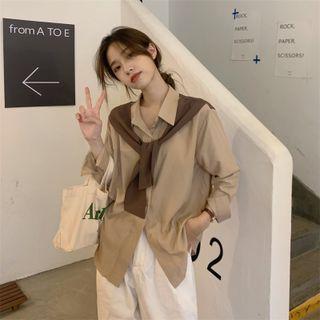 Mock Two-piece Tie-front Shirt