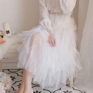 Mesh Midi A-line Skirt As Shown In Figure - One Size