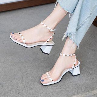 Studded Block-heel Ankle Strap Sandals