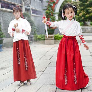 Long-sleeve Hanfu Top / Elbow-sleeve Jacket / A-line Maxi Skirt / Set