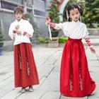 Long-sleeve Hanfu Top / Elbow-sleeve Jacket / A-line Maxi Skirt / Set