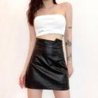 Irregular Faux Leather Mini Pencil Skirt