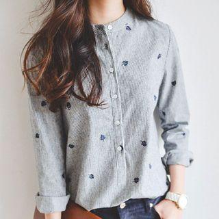 Stand-collar Embroidered Blouse