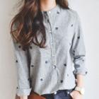 Stand-collar Embroidered Blouse
