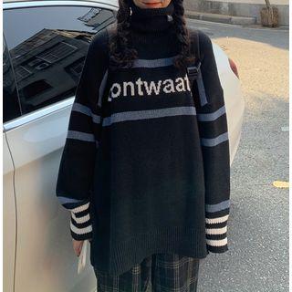 Turtleneck Printed Sweater As Shown In Figure - One Size