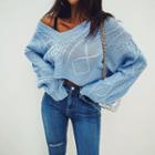 V-neck Cable-knit Cropped Top