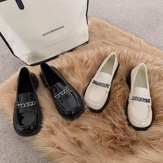 Block Heel Chain Accent Loafers
