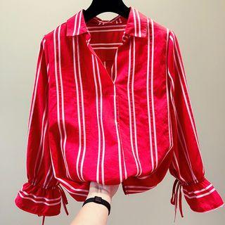 Striped Drawstring Cuff Shirt