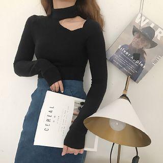 Long-sleeve Cutout Turtleneck Top