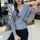 Double-breasted V-neck Cropped Knit Cardigan