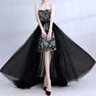 Floral Mock Two Piece Evening Gown
