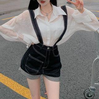 Plain Shirt / Suspender Denim Shorts