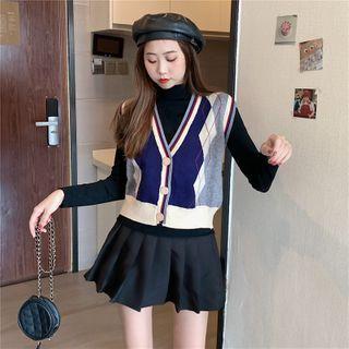 Sleeveless Color Block Cardigan