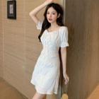 Short-sleeve Lace-up Shirred Dress