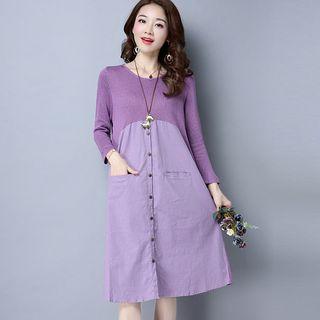 Knit Panel A-line Midi Dress