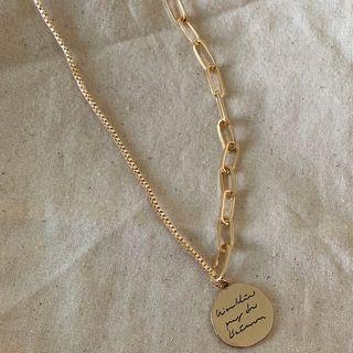 Lettering Disc Stainless Steel Necklace E598 - Necklace - Gold - One Size