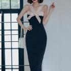 Halter-neck Bow Midi Bodycon Dress