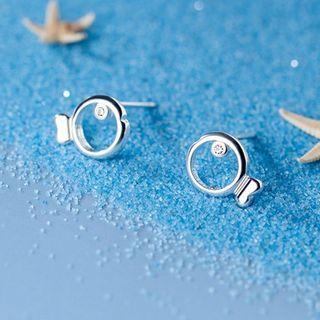 Fish Rhinestone Sterling Silver Earring 1 Pair - 925 Silver - Silver - One Size