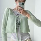 Tie-neck Cropped Waffle Cardigan