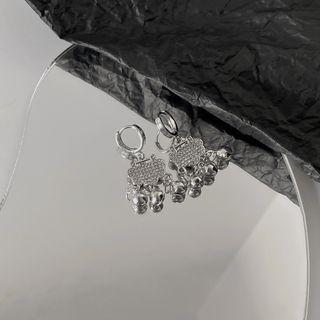 Chinese Lock Drop Earring 1 Pair - Silver - One Size