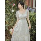 Short-sleeve Embroidered Lace Midi Dress