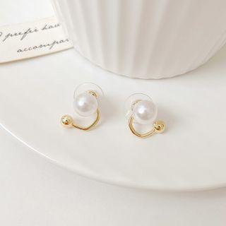 Faux Pearl Alloy Earring 1 Pair - 01 - Silver Stud - Gold - One Size