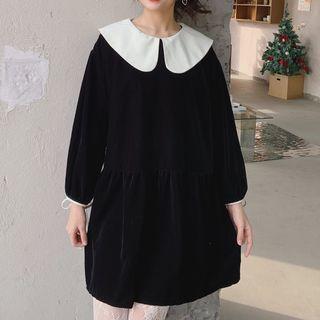 Lapel Velvet Long-sleeve Dress